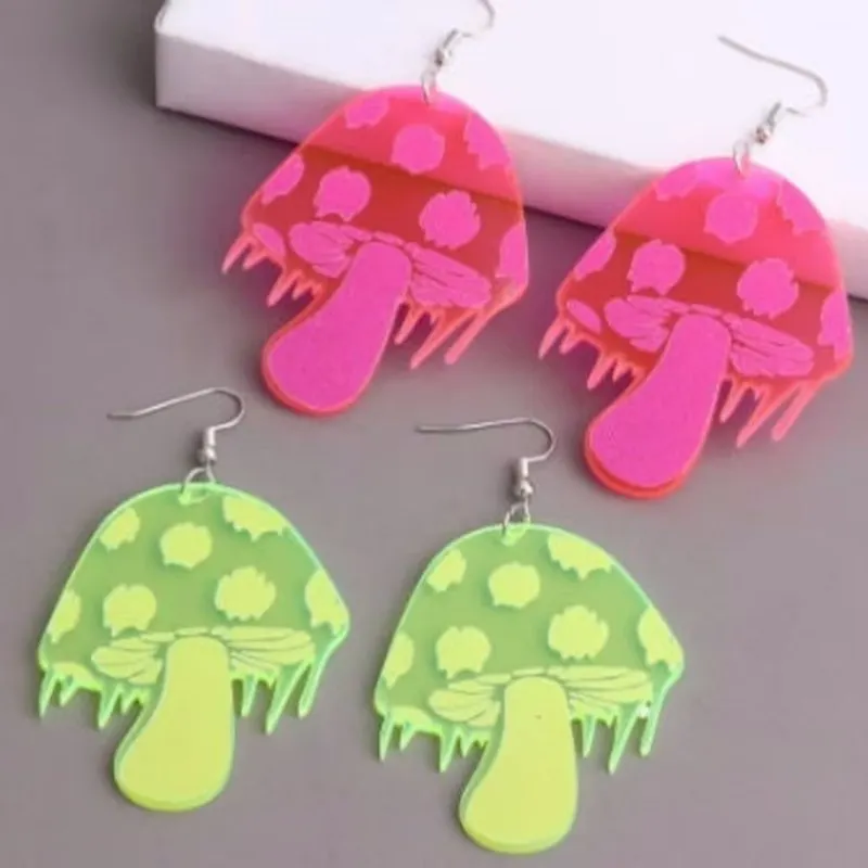 Creative Red Printed Acrylic Mushroom Earrings Hip Hop Style Acrylic Mushroom Pendant Nightclub Bounce Girl Jewelry Eardrop Gift