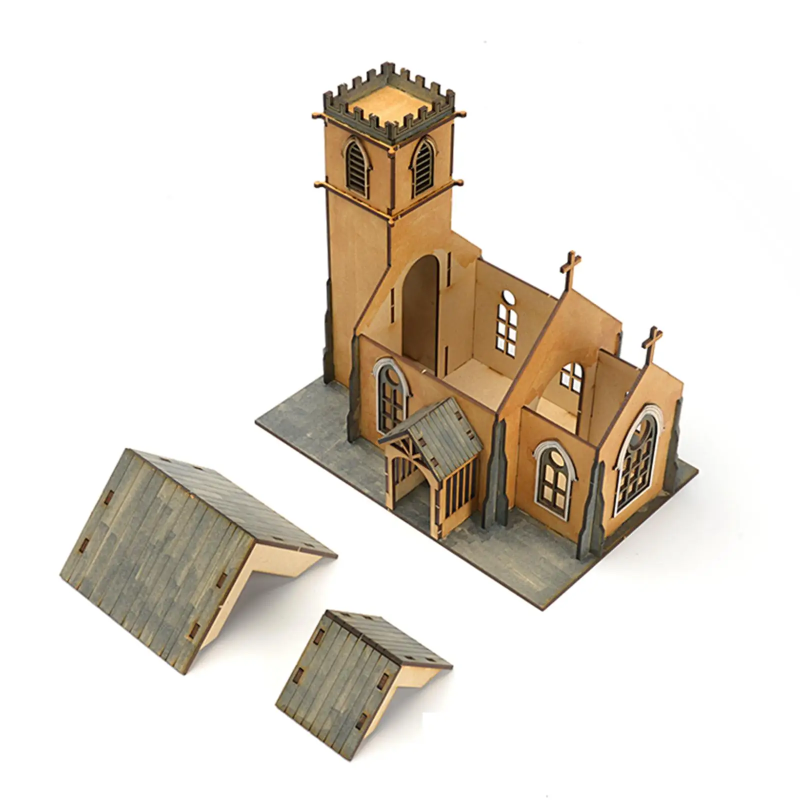 1/72 Church Building Model Kit Diorama, DIY Easy Assembly, Miniature Scene Model 3D Wooden Puzzles Sand Table Architecture Model
