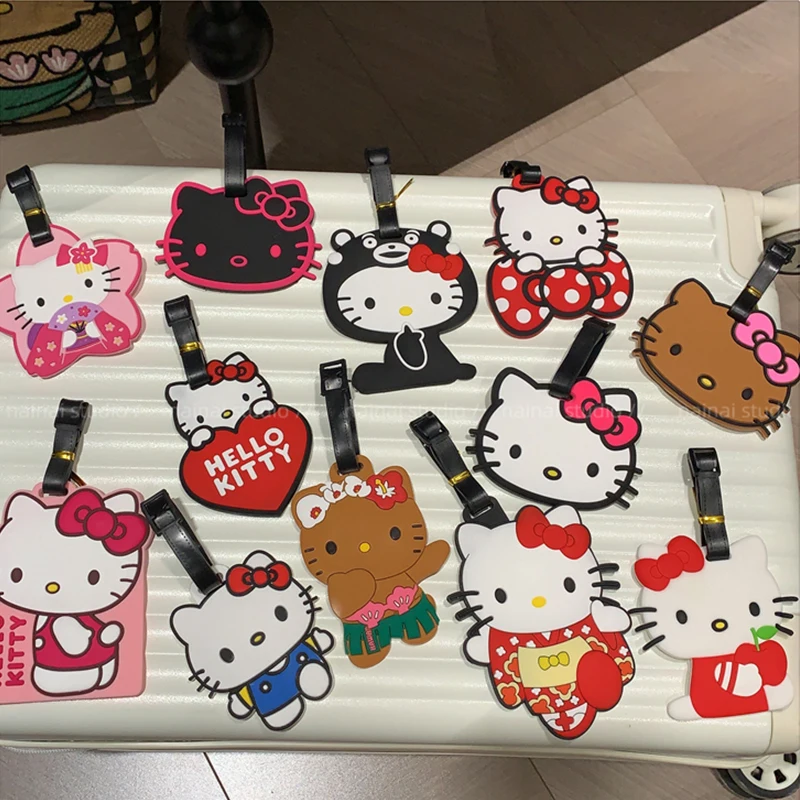 Kawaii Hello Kitty Luggage Label Anime Sanrio Kuromi Melody Luggage Tag Suitcase ID Address Holder Baggage Boarding Portable