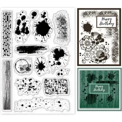 Wall Tile Stain Background Clear Stamps Splatter and Brush Strokes Silicone Clear Stamp Seals for Cards Making DIY