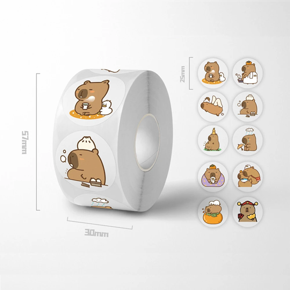 

500pcs/roll Kawaii Capybara Sealing Stickers Cute Cartoon Animal Sticker Stationery Notebook Phone Kids Reward Decals Toy Gift