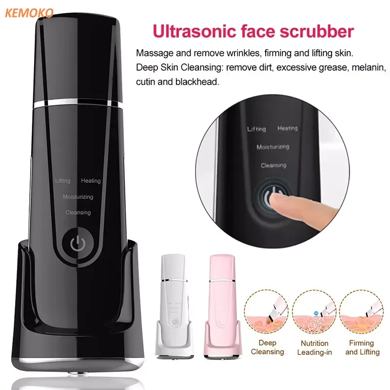 Face Peeling Clean Tone Lift Ultrasonic Face Cleaner Skin Scrubber With Wireless Charging Base Ultrasound Vibration Massager