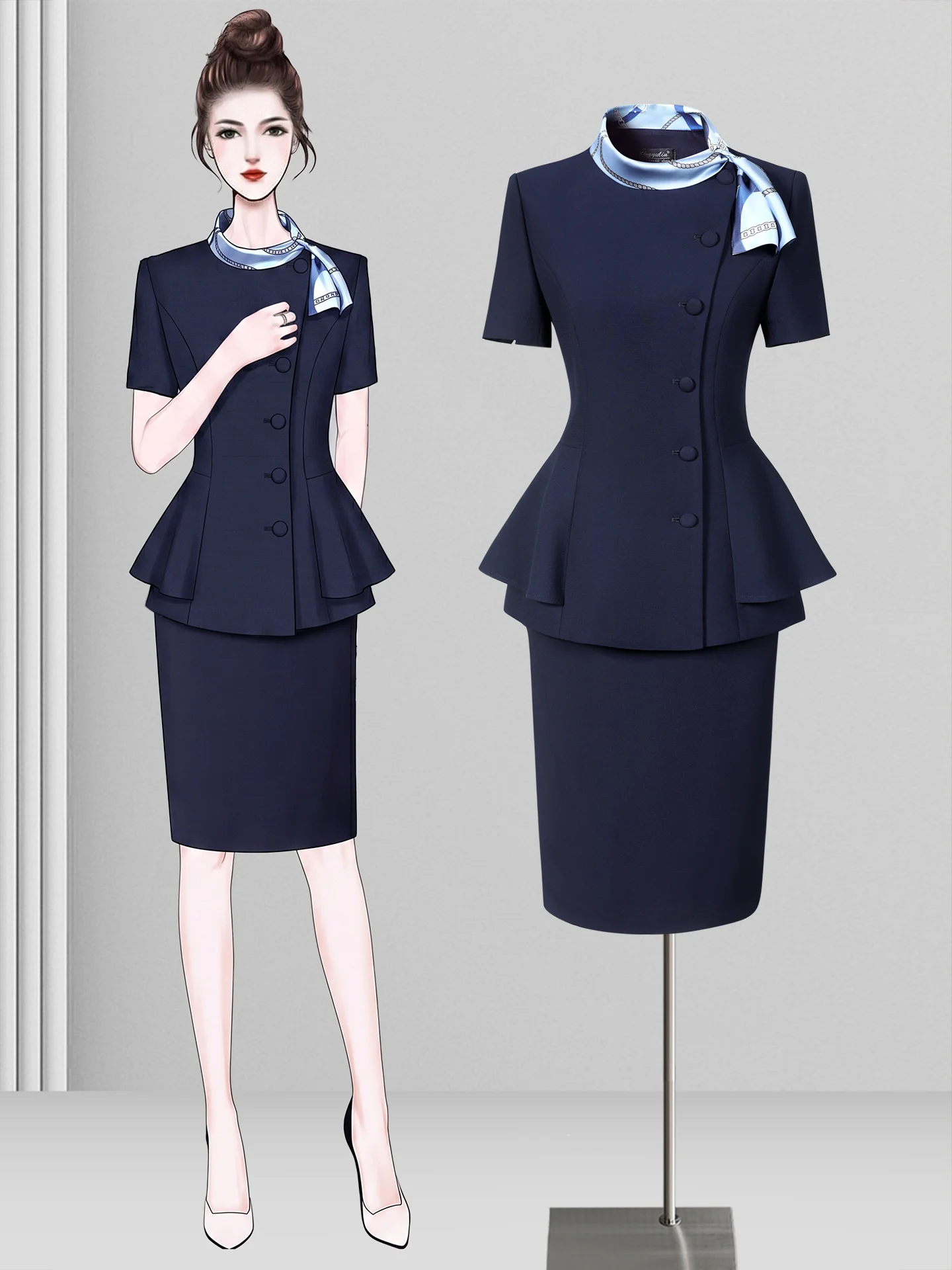 

Elegant Thin Summer Professional Suit Set for Women Front Desk Reception Beauty Salon Work Uniform Korean Style Office Outfit