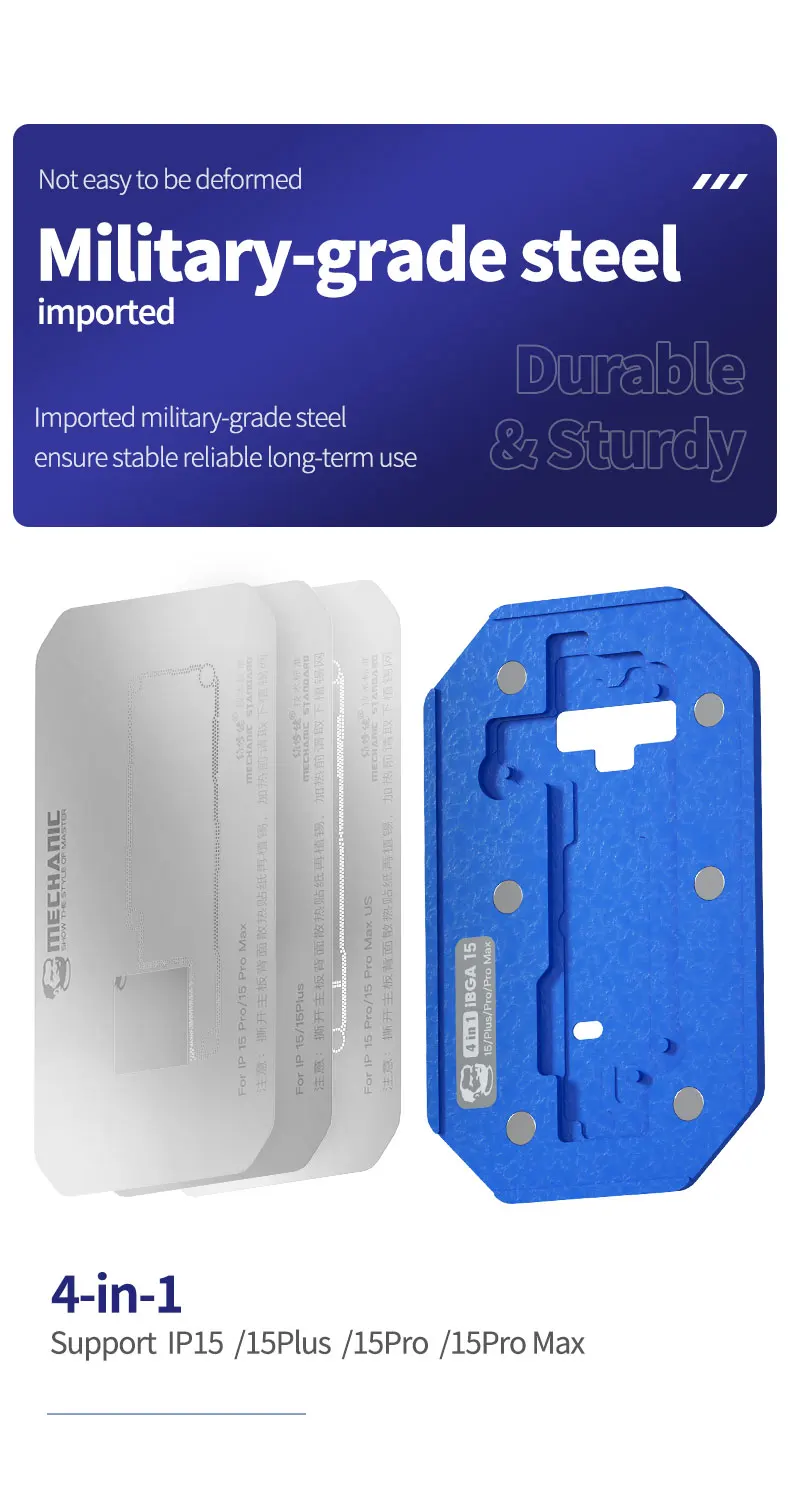 MECHANIC iBGA 15 15 Pro BGA Reballing Platform Tin Mesh Stencil Fixture for iPhone 15 Pro Max Motherboard CPU IC Tinning Repair