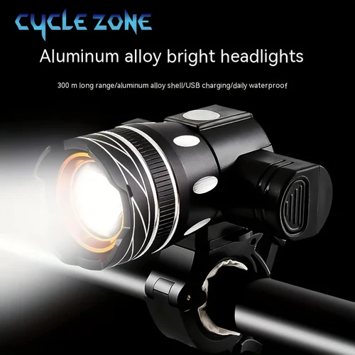 Linterna frontal para bicicleta, 3 modos de luz, luz delantera LED T6, Zoom ajustable, recargable, resistente al agua, linterna nocturna para ciclismo