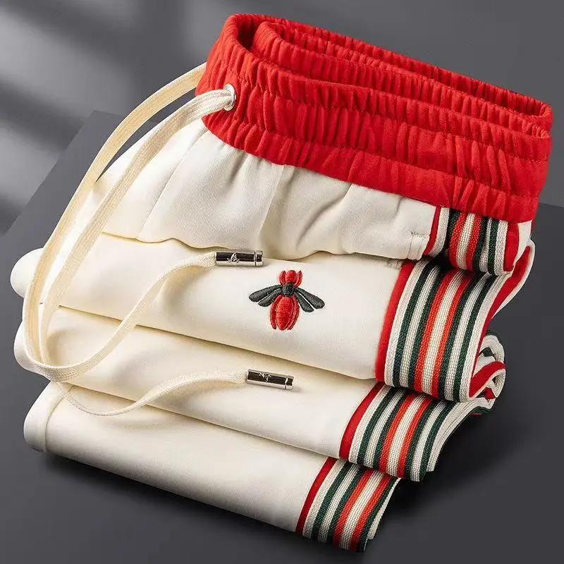 Luxury Casual Thermal Two-Piece Sportswear Set for Men High-End Zip Stand Collar Cardigan with Bee Embroidery Webbing Pants