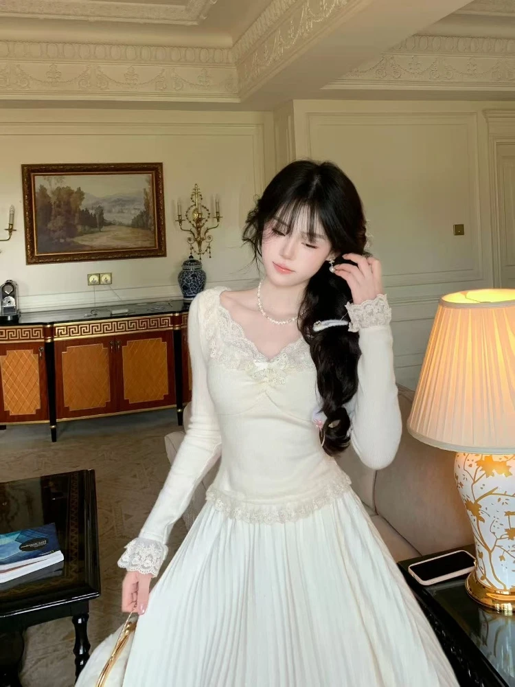 الشتاء الحلو أنيقة متماسكة 2 قطعة مجموعات امرأة Y2k مثير الدانتيل تصميم لطيف معطف شتاء دعوى الإناث الأميرة الكورية الملابس الشعبية #4