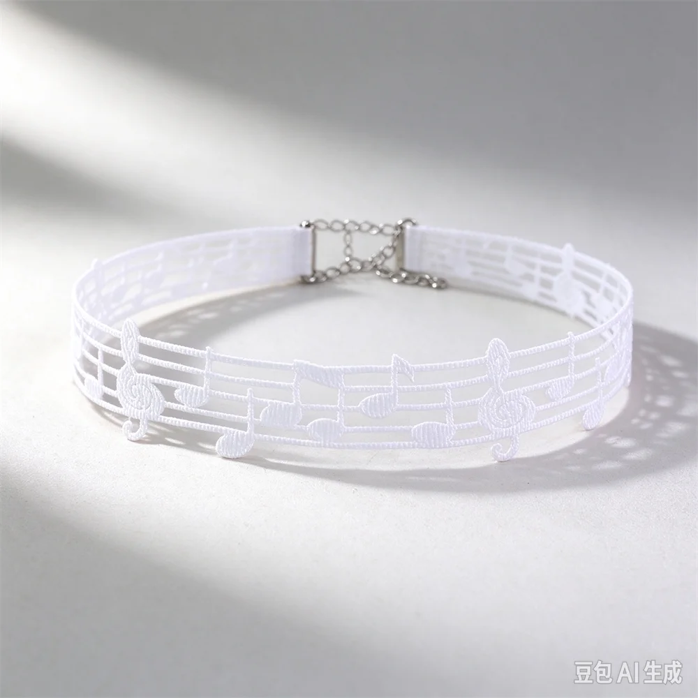 Handmade Black White Short Necklace Featuring Unique Musical Note Design Women Jewelry for Fashionable Women and Music Lovers