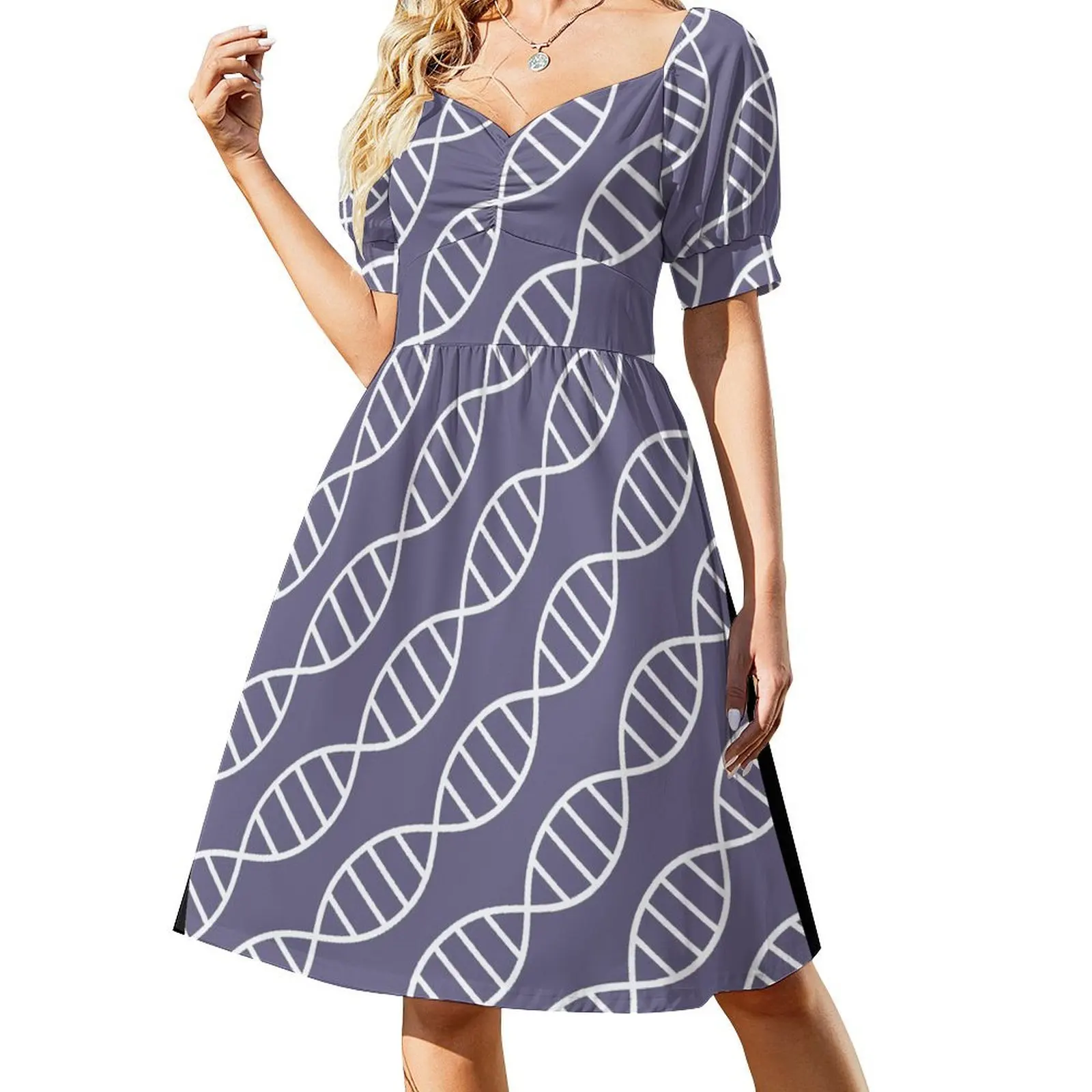 

DNA Biotech Pattern Purple Short-Sleeved Dress women party dresses Dance dresses