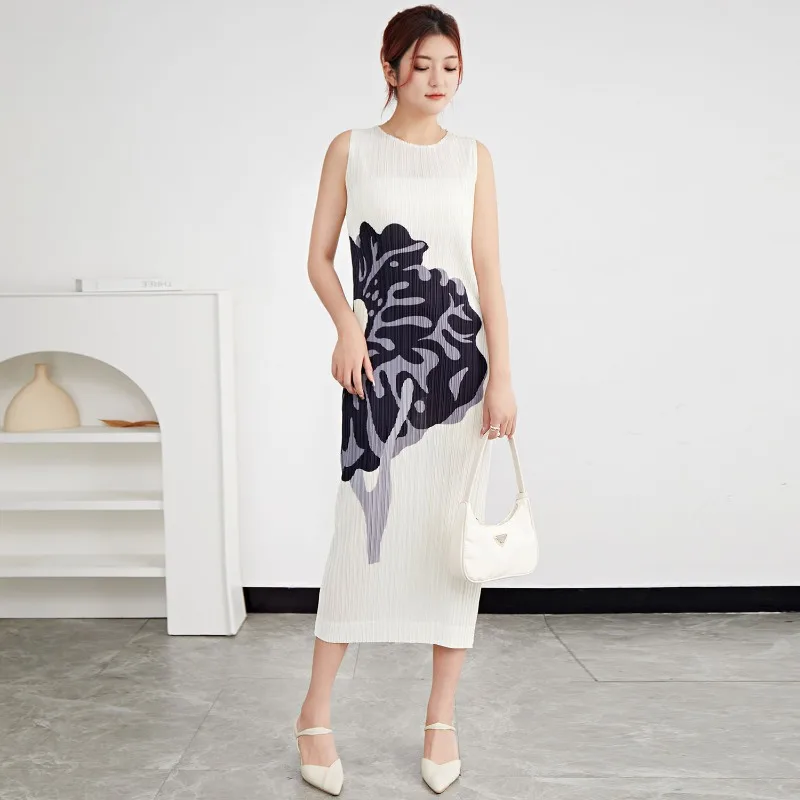 SMVP 여성용 원피스 라운드넥 민소매 프린트 디자인, 신축성 슬림 여성 드레스, 데일리 의류, 2025 여름 신상