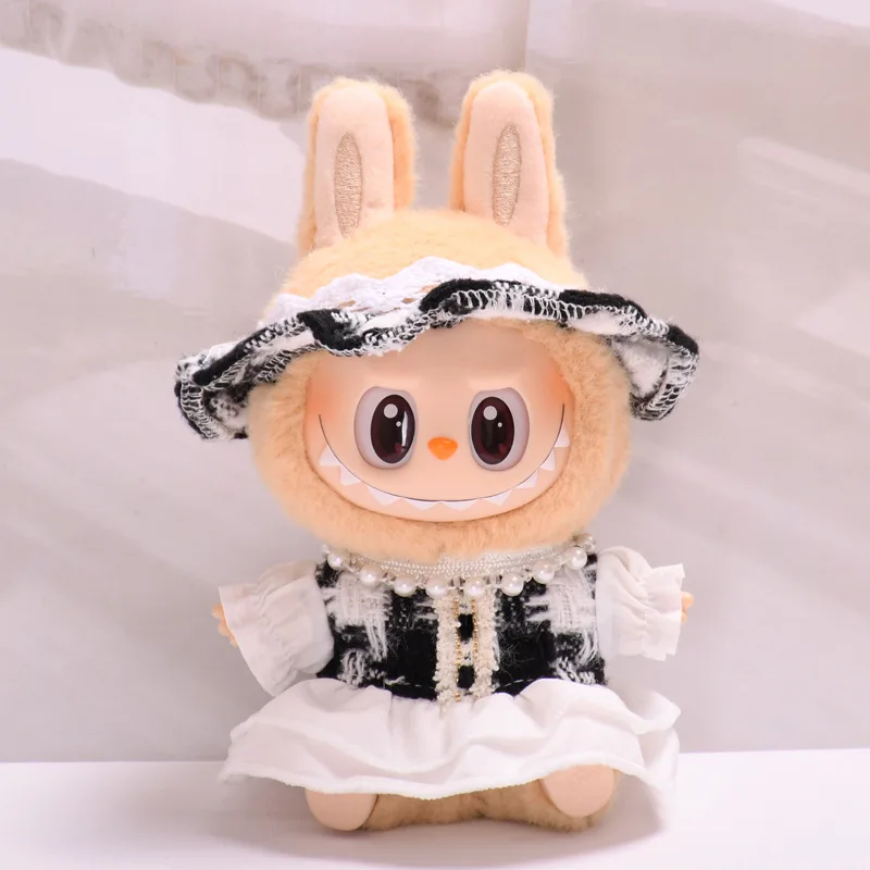 Cute Mini Plush Doll's Clothes Coat Accessories Korea Kpop Exo Labubu II Idol Doll Small Scented Plaid Skirt Dress Clothing