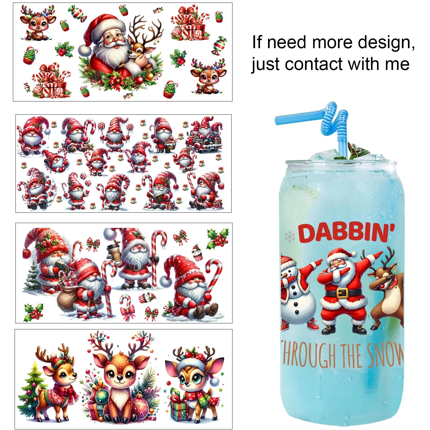 

Christmas Santa Claus Deer easy peel waterproof Party DIY Decals 3D transfers uvdtf tumbler seal stickers 16oz uv dtf cup wraps