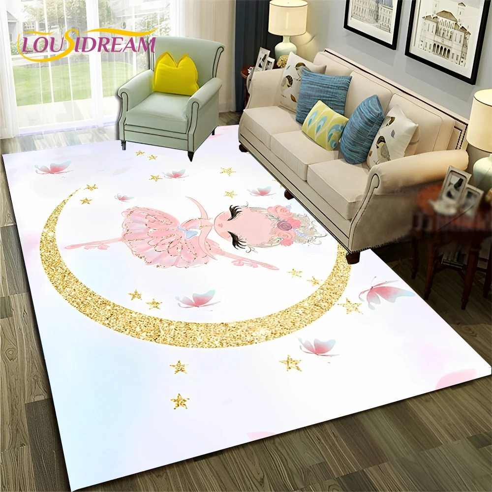 Cartoon dream Ballet Girl Ballerina Swan Carpet Rug for Home Living Room Bedroom Sofa Doormat Decor,kids Area Rug Non-slip Mat