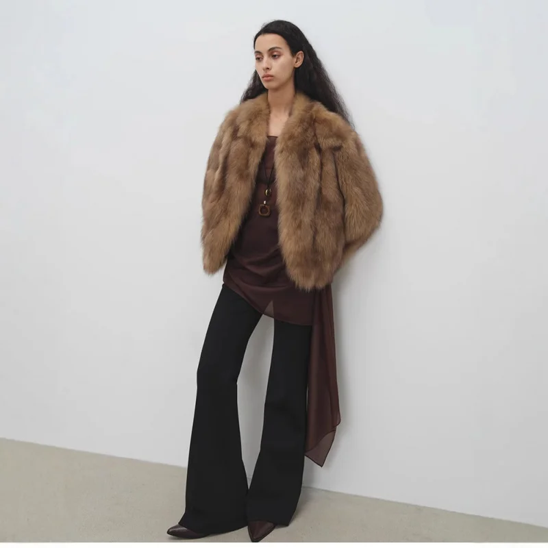 Winter Faux Blue Fox Fur Gradient Cream ColorVShort Fox Fur Coat for Women Frost Hua Ying Yue