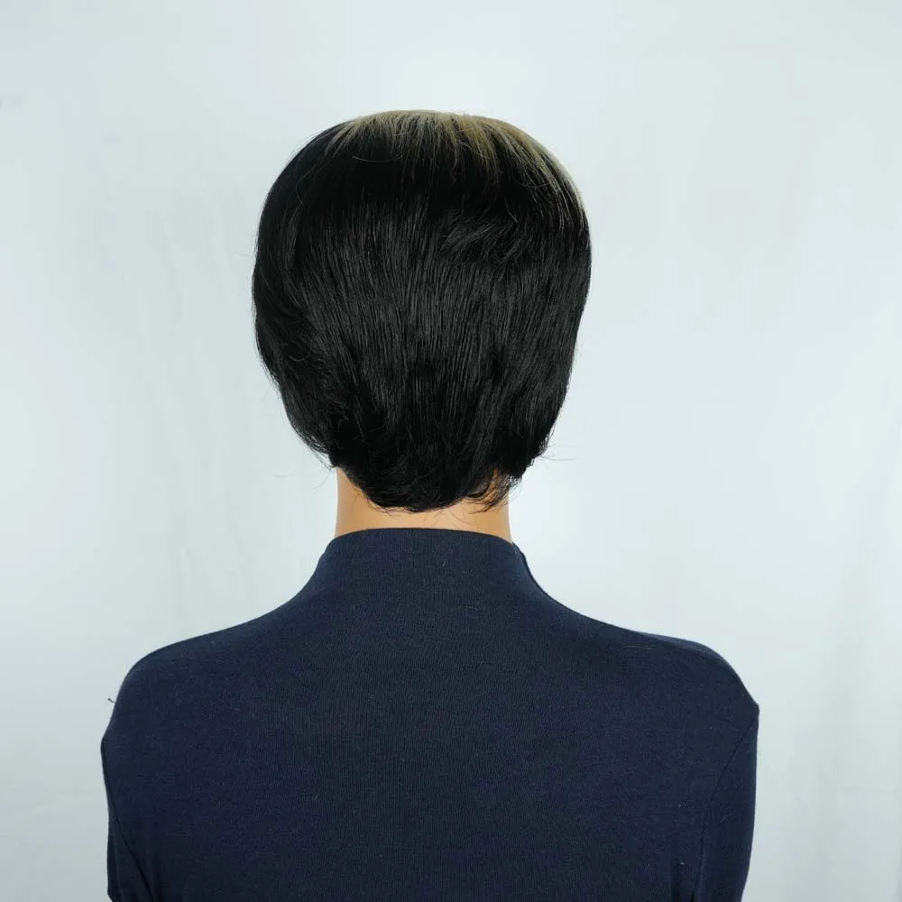 Парики из натуральных волос с стрижкой пикси для женщин Короткий многослойный волнистый парик с стрижкой пикси Реми из человеческих волос Прямой парик машинного производства Черный с блондинкой