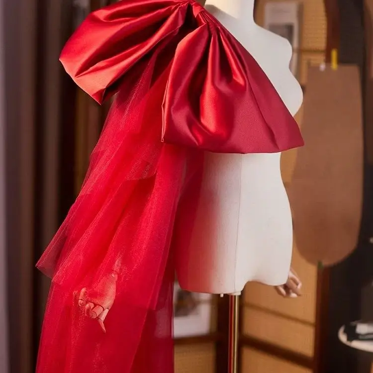 Red Big Satin Bowtie Wedding Belts With Train Detachable Bridal Belt Ivory Removable Plus Size Ladies Belts For Dresses Knots