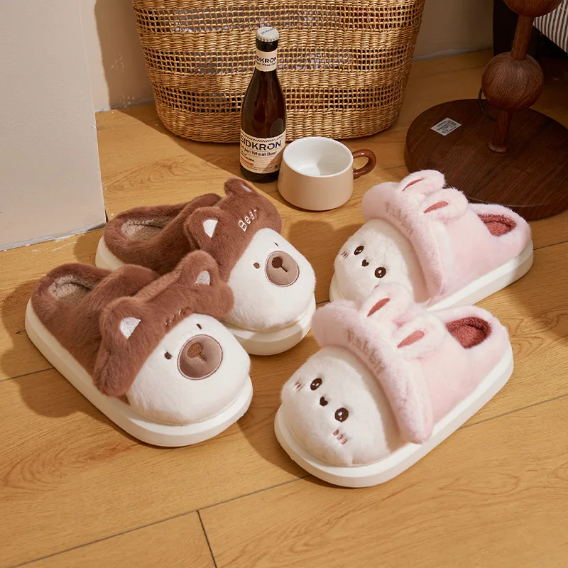 Nieuwe Cartoon Dieren Wrap Pluche Slippers Zachte Zool Antislip Winter Warm Vrouwen Thuis Katoenen Schoenen