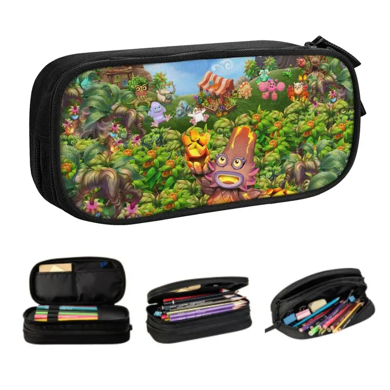 My Singing Monsters Video Games Pencil Cases for Boy Girl Large Storage Anime Pen Box Bag Stationery