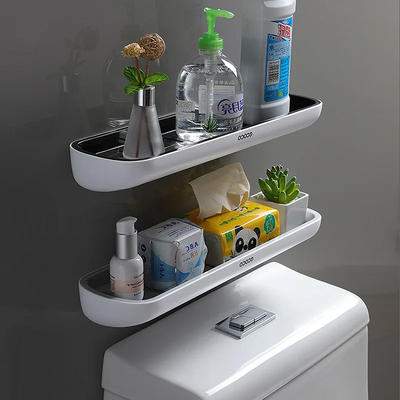 Bathroom Shelf Storage Rack Towel Shelves Shampoo Holder Wall Mounted No Drill Bath Shower Kitchen Spices Organizer Accessories