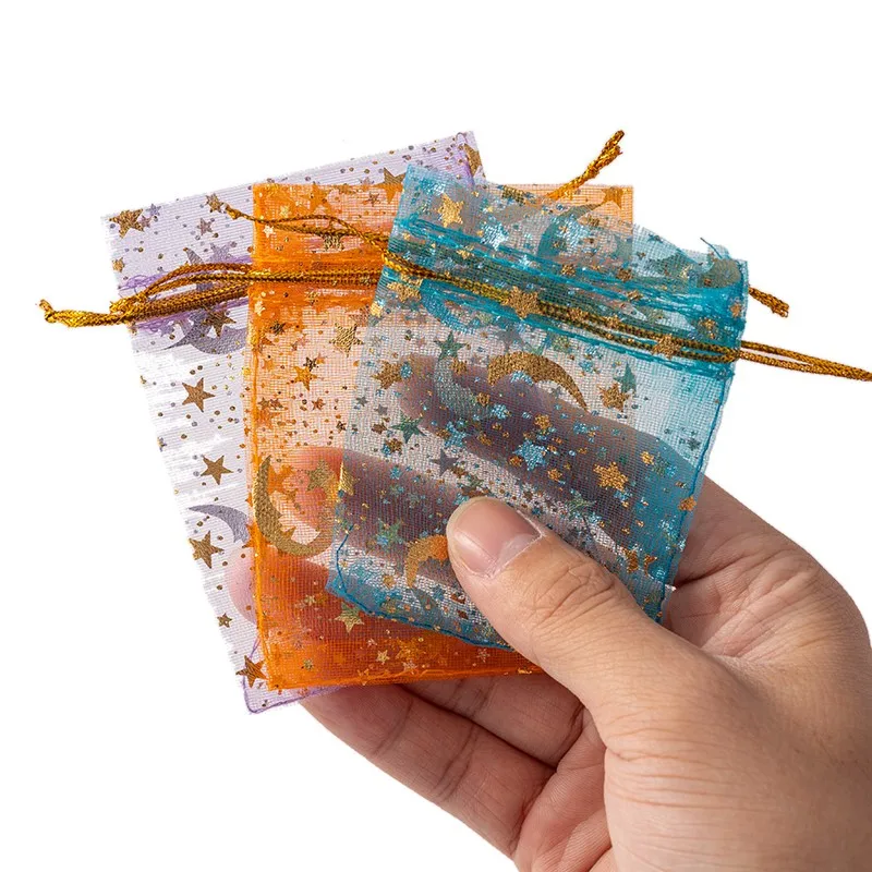 Bolsas de Organza con cordón para joyería, 50 piezas, para regalo, recuerdo de boda, suministros de embalaje para negocios pequeños