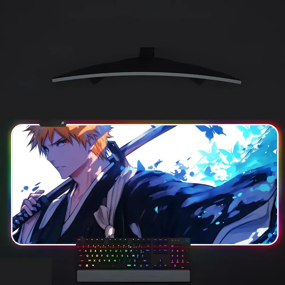 Anime BLEACH Mouse Pad Gamer Luminescence Led Mouse Pad Gaming Table Rgb Deskmat Keyboard Pc Mousepad