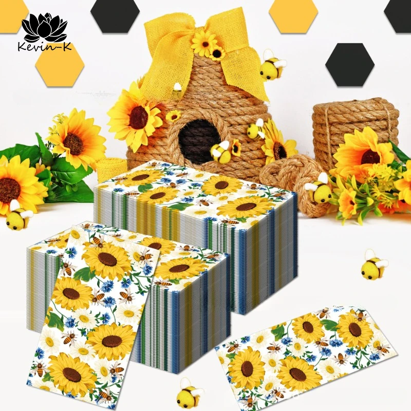 

33*40cm Sunflower Bee Spring Flower Rectangular Tissue Paper Holiday Party Disposable Decoration Paper DIY Paper Towels