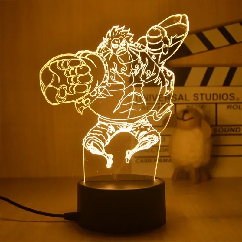 Lampu meja LED, Anime One Piece 3d figur Luffy Zoro 3D ilusi lampu meja LED lampu malam Model meja hadiah Natal