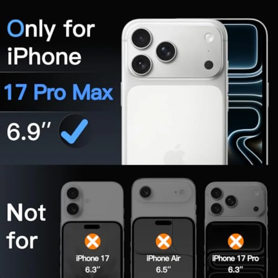 Pellicola salvaschermo per iPhone 17 Pro Max 6,9 pollici 10 secondi Kit di installazione facile con vassoio di allineamento OneStep Antifingerprint Te