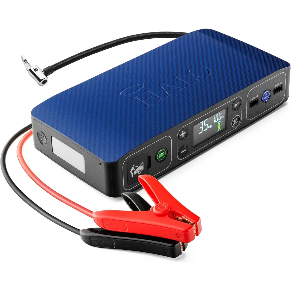 

Portable Car Battery Jump Starter with 100 PSI Air Compressor 58.8Wh Power Bank Emergency Light USB Charger for Cars SUVs