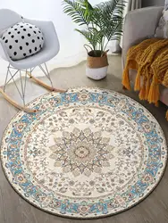 Crystal velvet carpet floor mat round blue frame non-slip waterproof easy to clean bedroom living room mat entry mat table mat