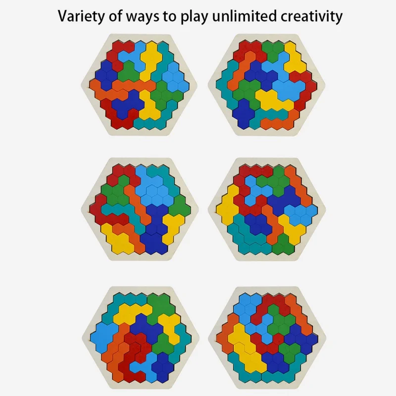 Rompecabezas hexagonal de madera para niños, rompecabezas con forma de patrón, bloques educativos, juegos de inteligencia, juguetes para niños, niñas, cumpleaños Ch