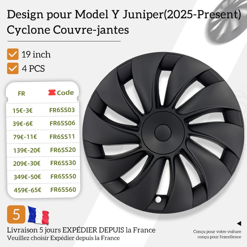 4PCS Enjoliveurs pour Tesla Model Y Juniper 2025-2026 19 pouces, style turbine, enjoliveur de roue complet, accessoires automobiles.
