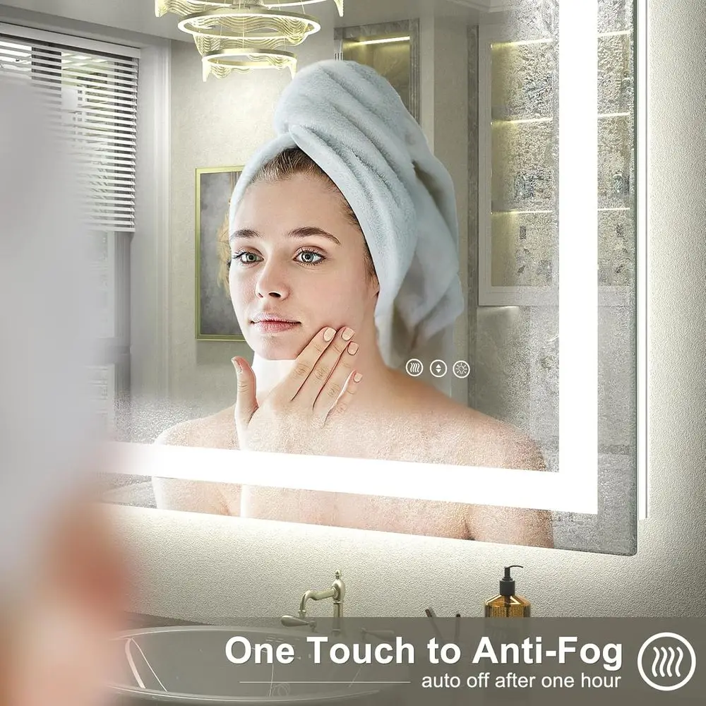 مرآة زينة LED قابلة للتعتيم مع 48 × 30، مثبتة على الحائط، مزيل الضباب، مقاومة للكسر، 3 خيارات ألوان، معتمدة من ETL #6