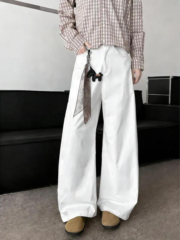 

Men's Loose Floor-Length Wide Leg Pants Pleated Micro Flared Trousers Heavy Embelliment Simple Sle Polyester Fiber