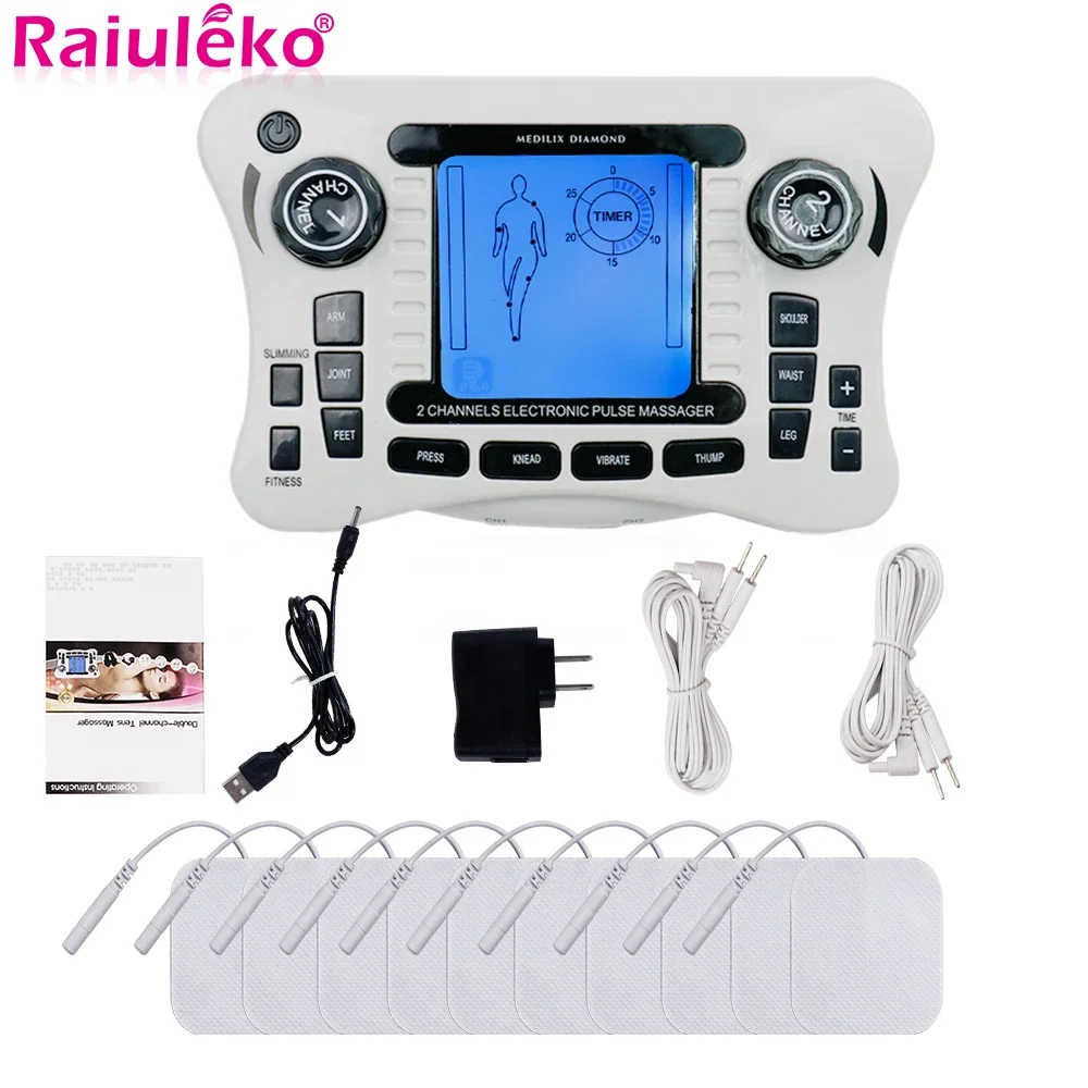 

12-режимный электрический импульсный массажер Tens, иглоукалывание, EMS, стимулятор мышц, цифровая частотная физиотерапевтическая машина, сжигатель жира