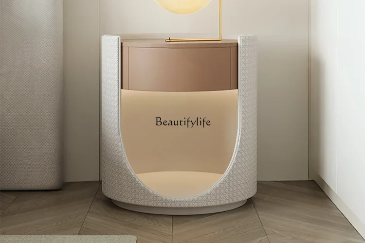 

LBedside Table Light Luxury Modern Simple White Silent Style Cream Style Storage Cabinet