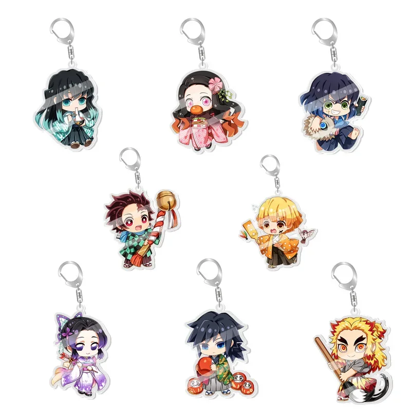 Anime Figure Kamado Tanjirou Kamado Nezuko Agatsuma Zenitsu Key Ring Acrylic Key Chains Personality Model Plate Friend Gift