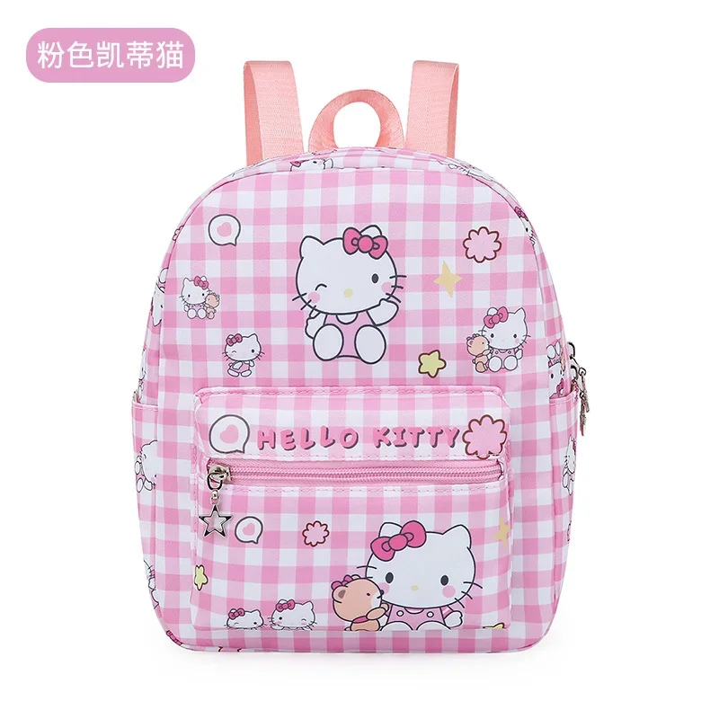 Sanurgente-Sac d'école de dessin animé mignon, sac à dos léger de grande capacité, sac à carreaux enfantin frais, Hello Kitty, Kulomi