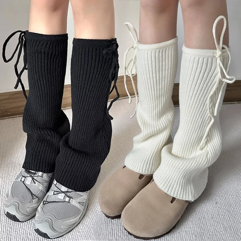 

Y2K Warm Long Leg Warmers for Women White Knitted Girls Leg Warmer Socks Winter Accessory