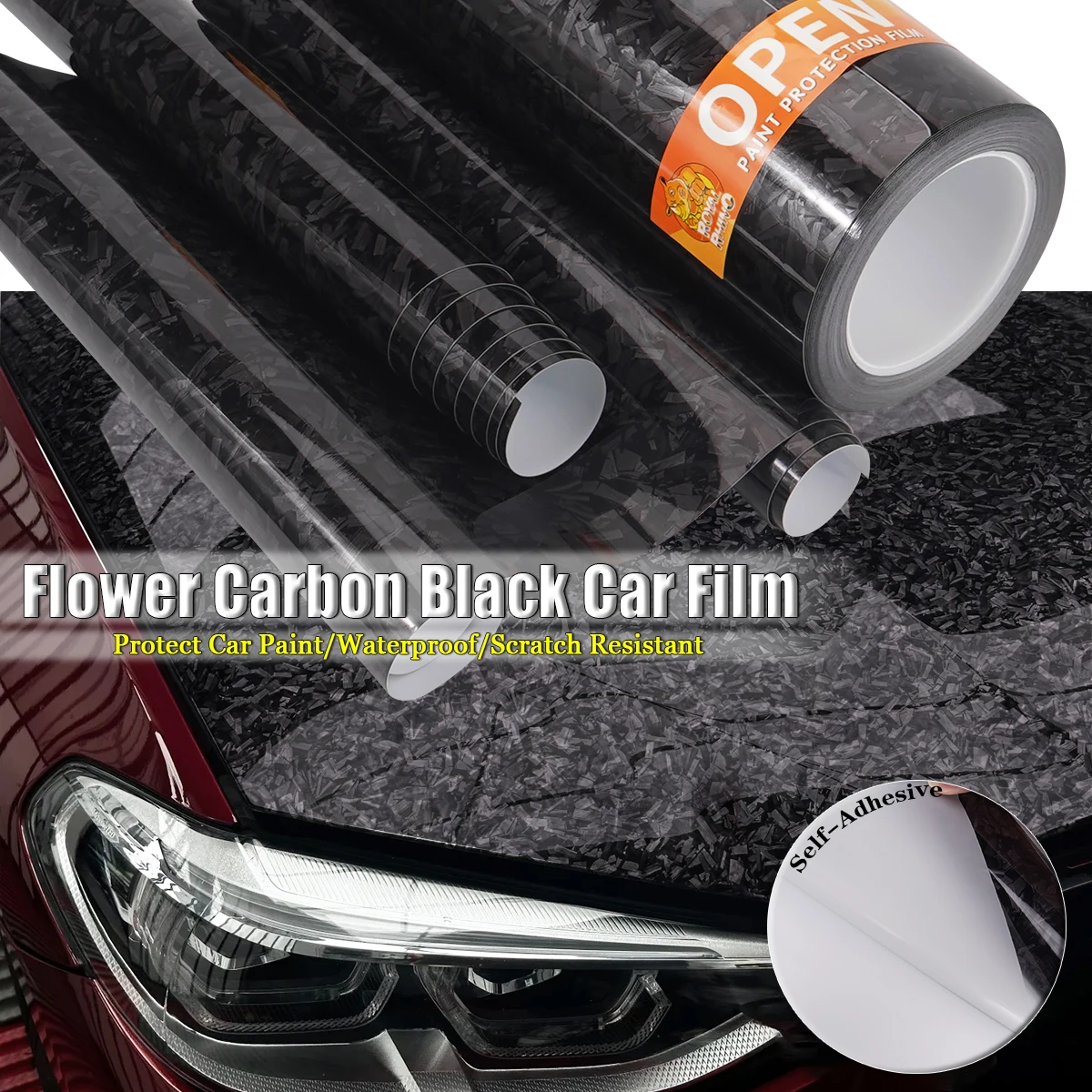

High Gloss Forged Carbon Black Car Body Film Vinyl Package Motorcycle Sticker Car Color Chang Film Cover Self-Adhesive Sticker