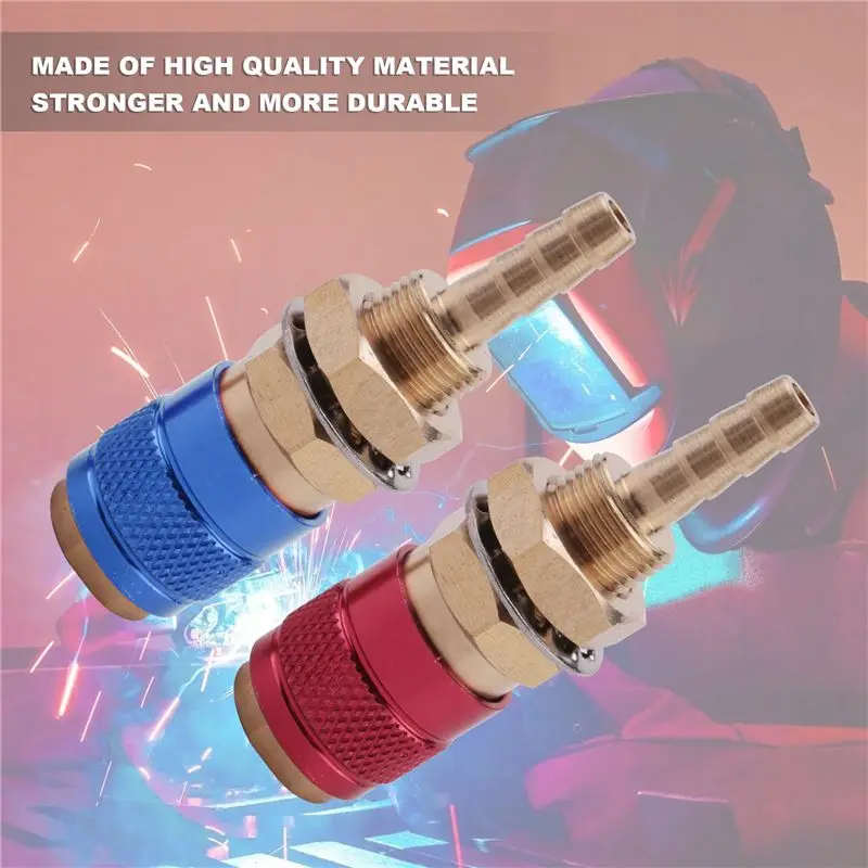 AEE8-2Pcs Water Cooled Air Cooled Gas Water Adapter Quick Connector Fitting For MIG TIG Welding Torch Plug, Blue+Red
