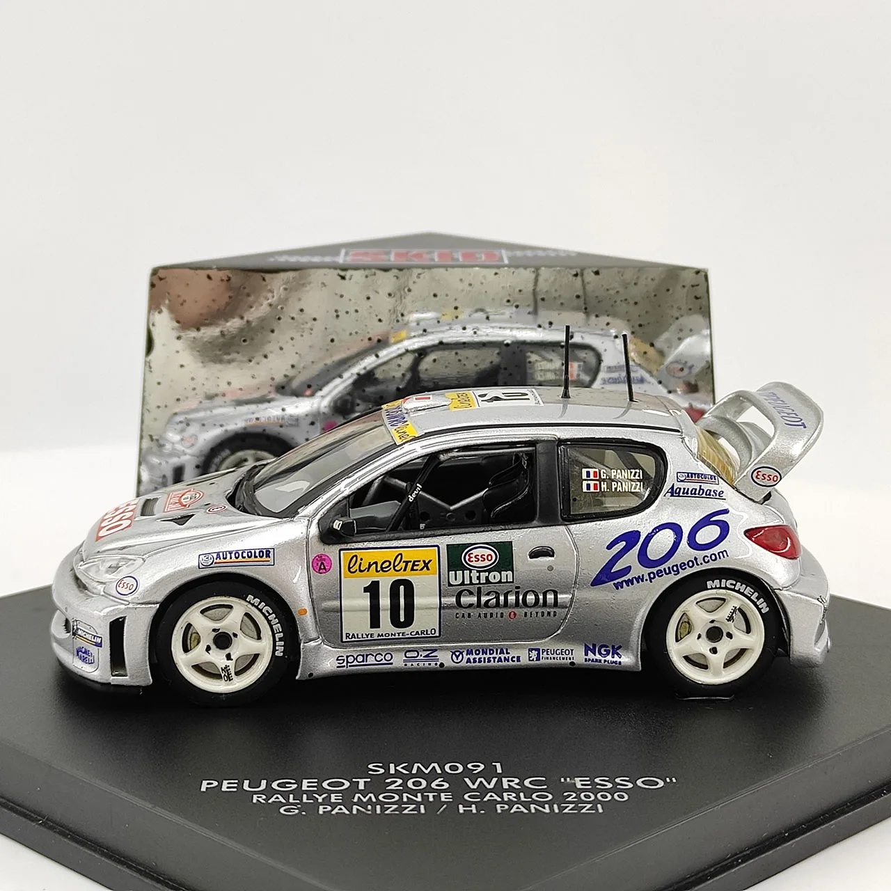 SKID 1:43 Scale PEUGEOT 206 WRC ESSO Silver Alloy Car Model