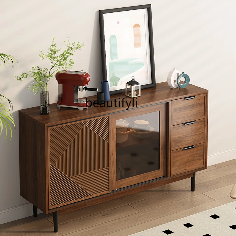 Dining side cabinet double sliding door light luxury solid wood wall integrated living room locker tea cabinet bucket cabinet