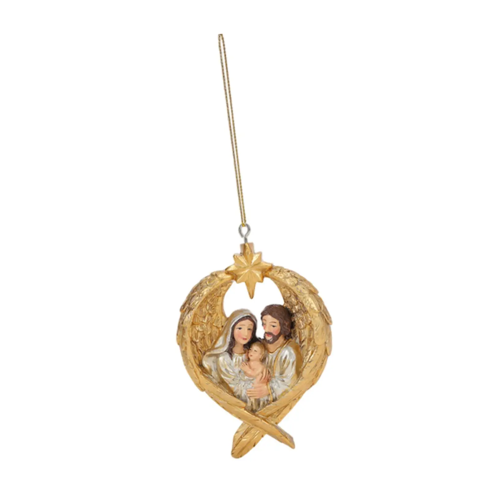 Christmas Nativity Family Figurine Xmas Hanging Ornament Multicolor Lightweight for Festival Indoor Decor Resin Statue