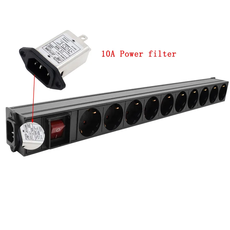 16A German standard Socket with switch C13 Interface PDU Power Strip Engineering Network Cabinet  10 AC EU output wave filter