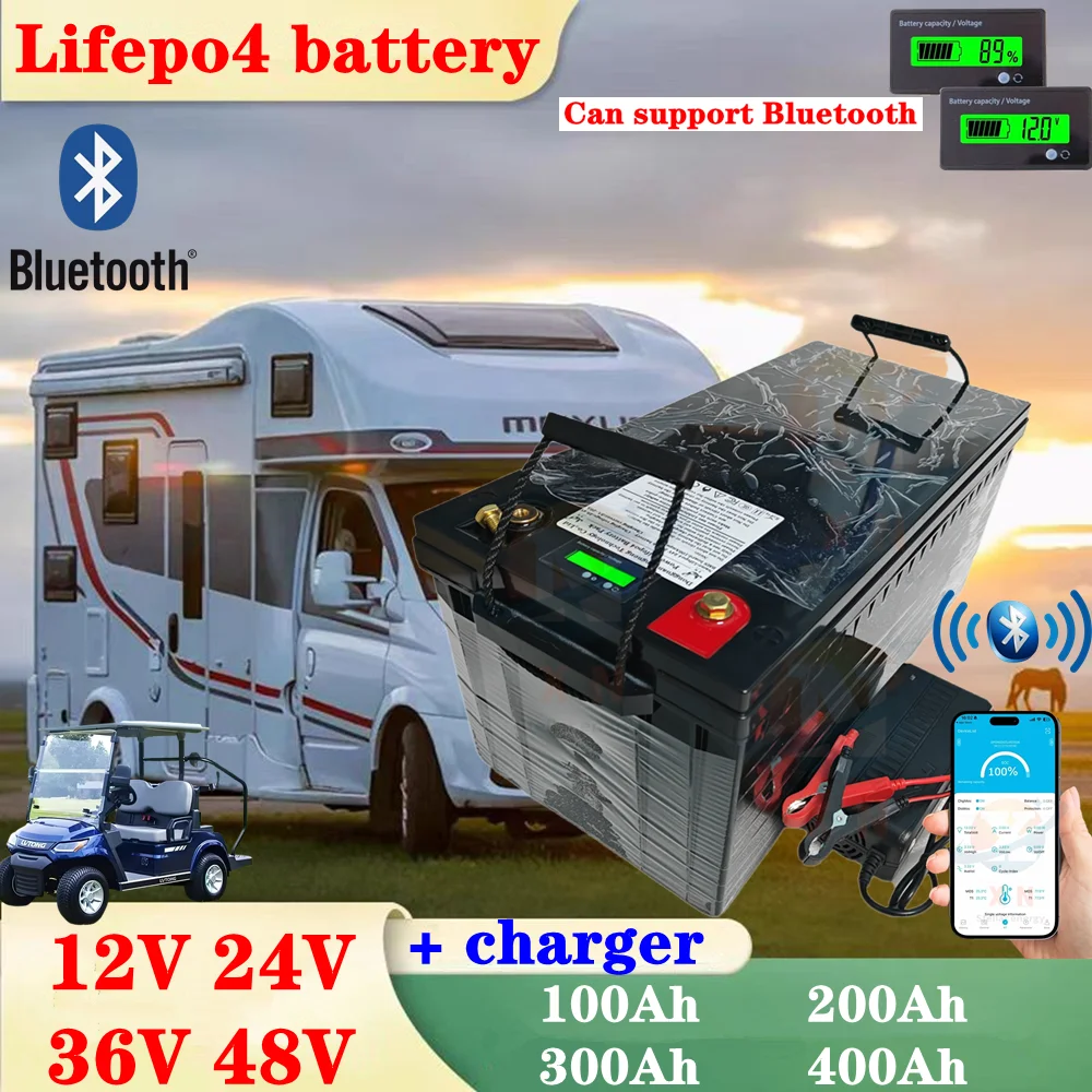 12V 24V 36V 48V 100AH 150Ah 200AH 300Ah 400Ah lifepo4 batteria al litio bluetooth BMS APP per inverter solare EV barca da pesca