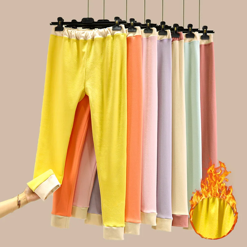 

Женские домашние брюки с высокой талией Thiened Fce на подкладке, зимние теплые брюки, утягивающие свободные теплые осенние леггинсы