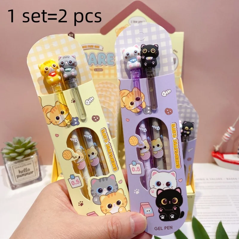 24set/lot Kawaii Cat Press Gel Pen Cute 0.5mm Black Ink Neutral Pens For Writing Office School Supplies