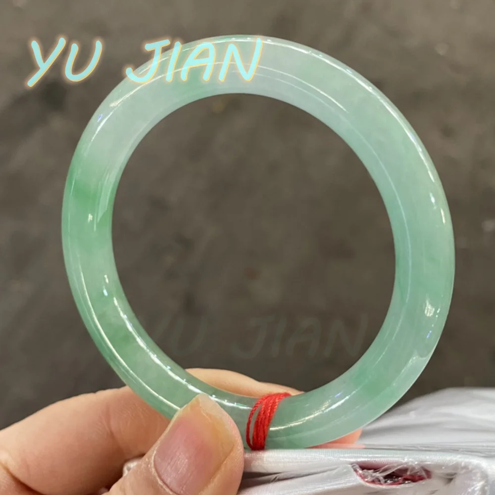 

Refined Round Stick Glutinous Seed Floating Green Flower Natural Jadeite Boutique Jade Bracelet Handring Bangle Fine Jewelry