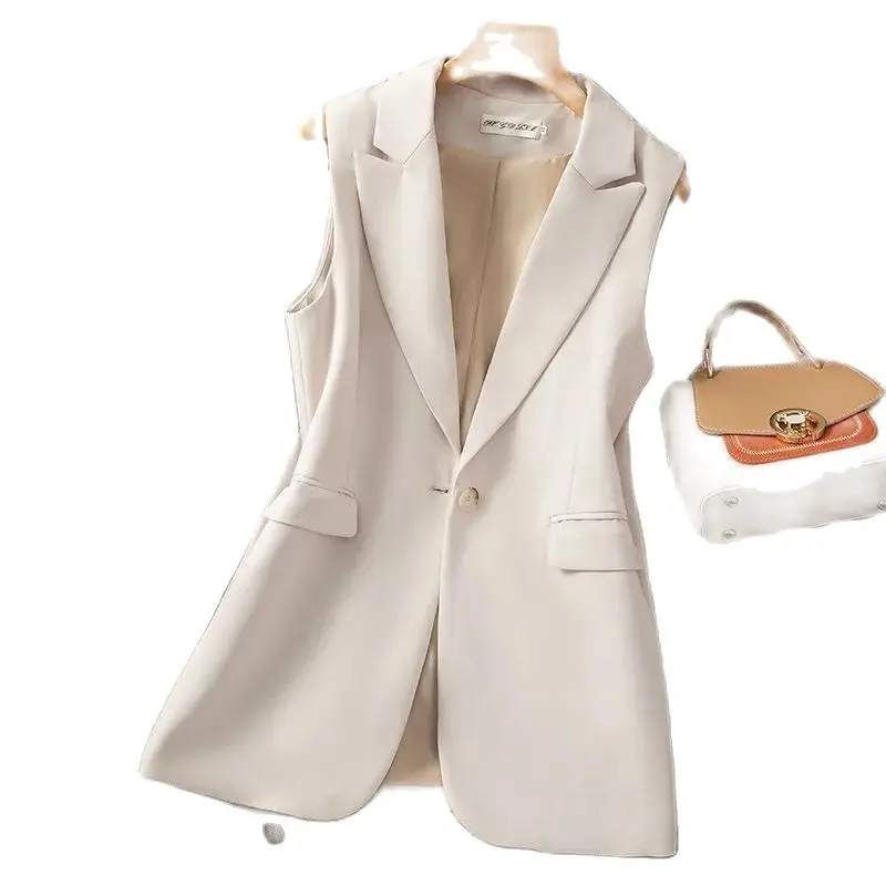 

Fashion Suit Vest New 2022 Women's Waistcoat Mid-Length Spring Autumn Casual Vests Coats Suit Jacket Sleeveless Women's Blazer